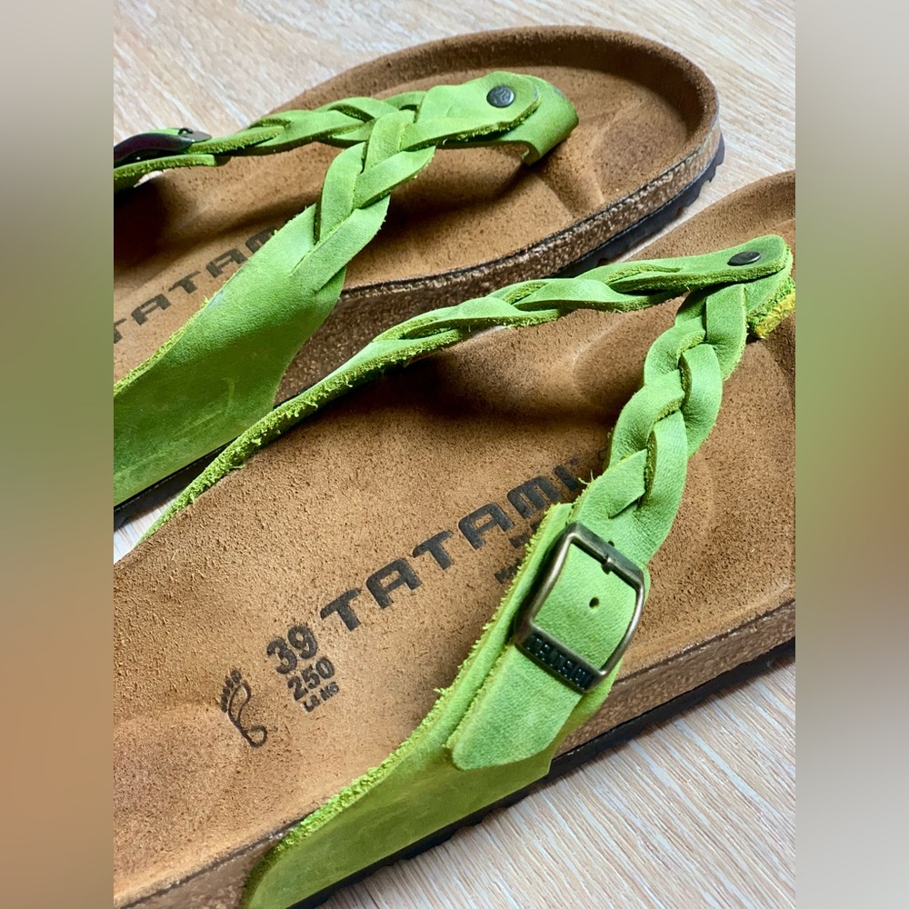 Birkenstock Braided Lime Green Leather Thong Sandals - Picture 9 of 13